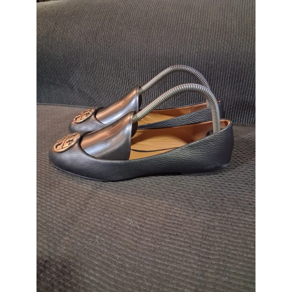 Tory Burch Women's‎ Chelsea Ballet Flats Leather Size 7.5 Black Copper
